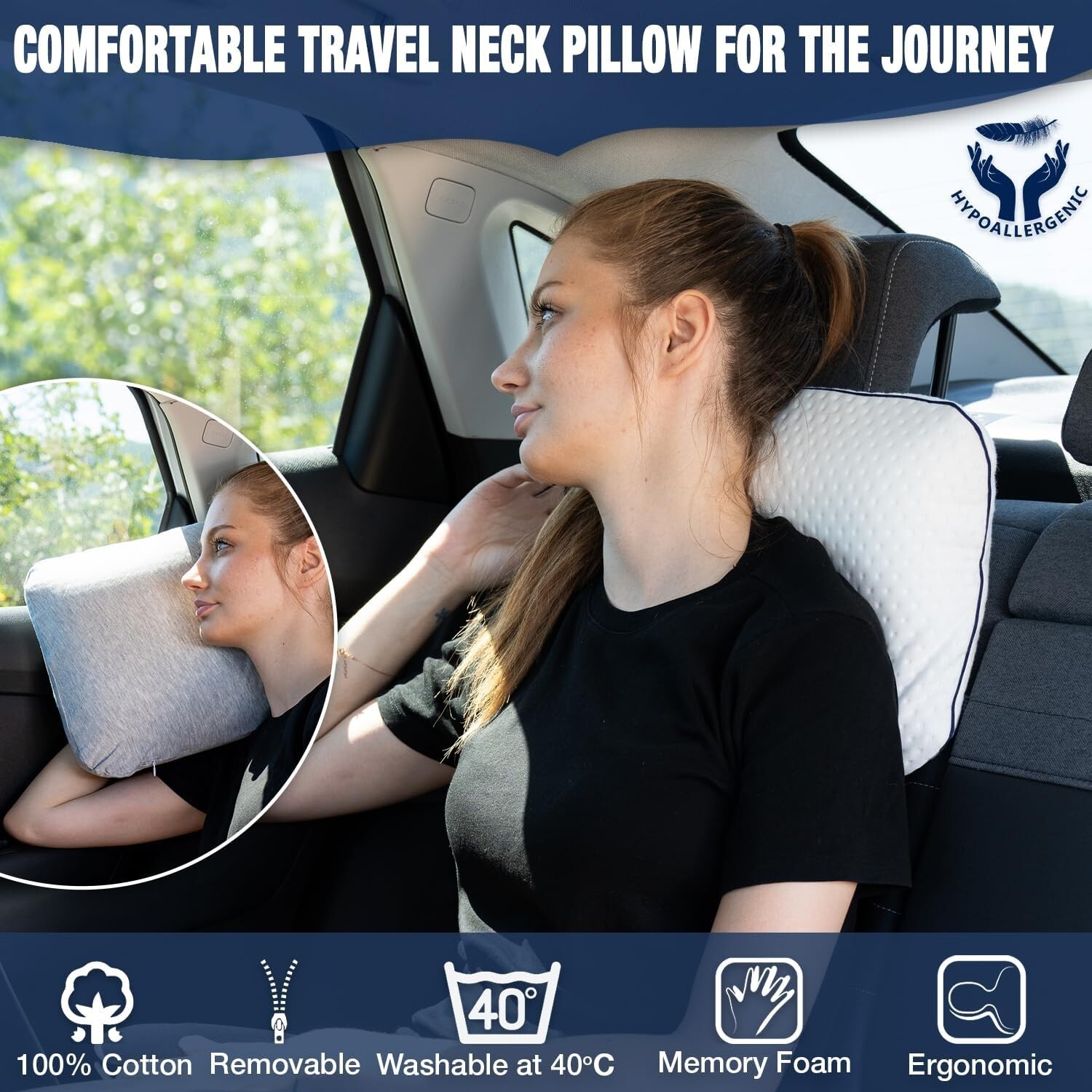 Memory Foam Pillow for Travel and Camping with Extra Cotton Cover Easy to Carry