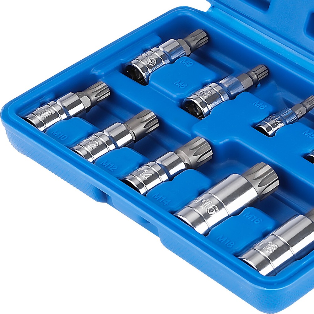 Bit Socket Set 12 Point MM Triple Square Spline Bit Set 1/4