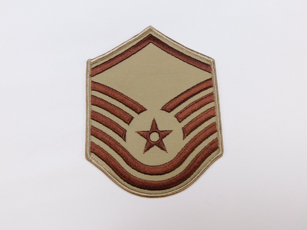 US Air Force USAF MSgt Master Sergeant E7 Chevron DCU Desert Tan Patch 4" Male