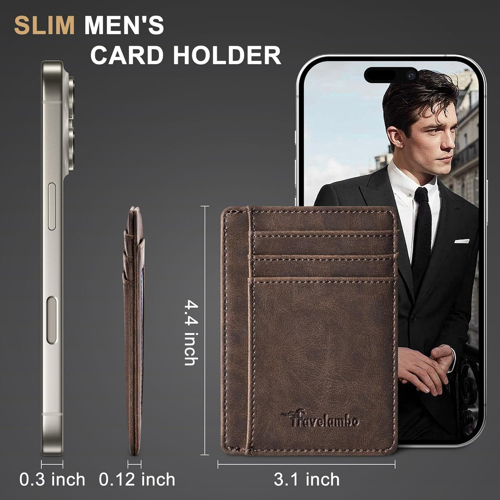 Slim Wallet Front Pocket Minimalist Leather RFID Blocking Medium Size