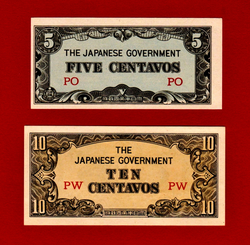 UNC 5 (P-103a1) & 10 (P-104a) Centavos 1942 JAPAN OCCUP PHILIPPINES Diff. Blocks