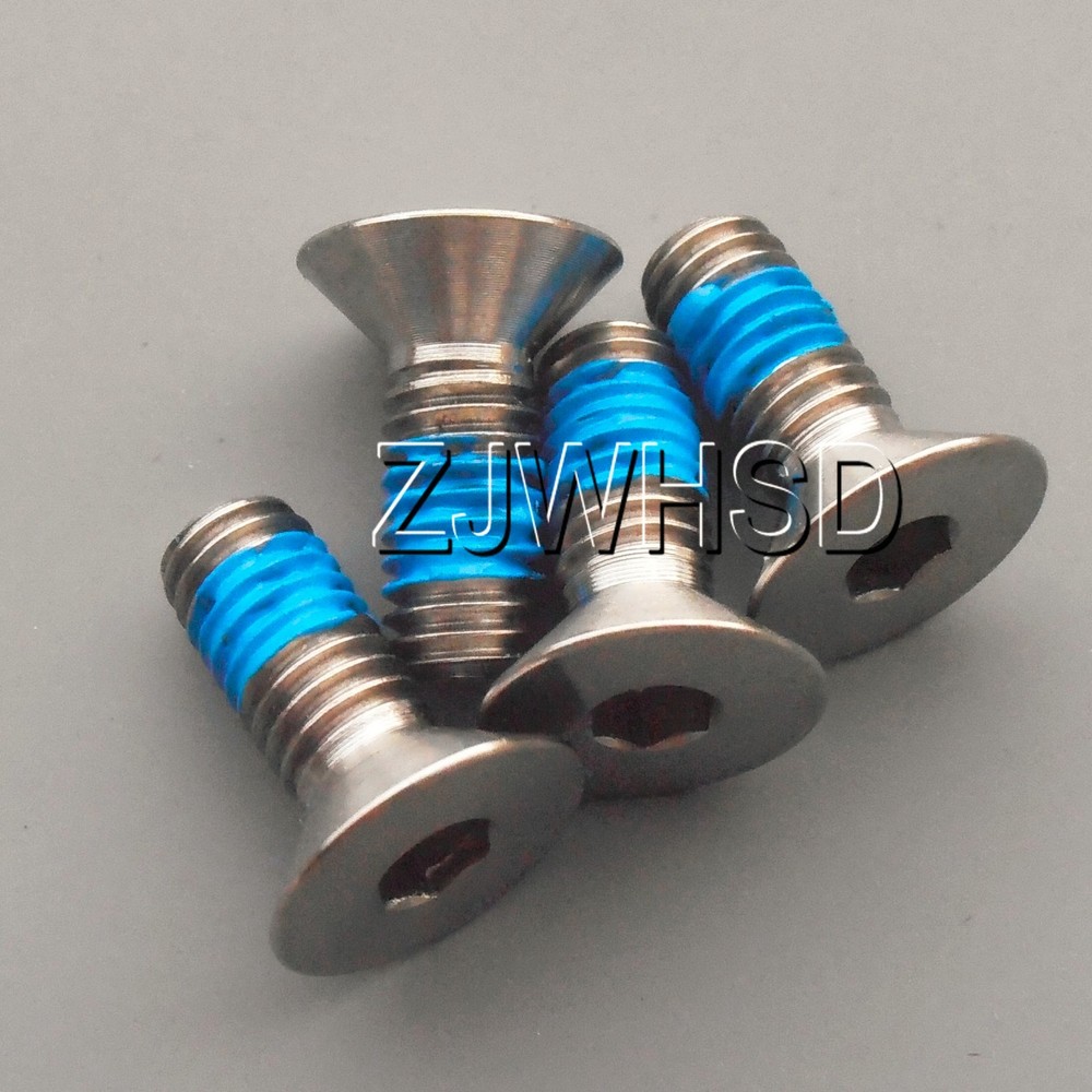 4pcs M6 x 16 Ti Titanium Screw Bolt Allen hex Socket Flat head with ThreadLocker