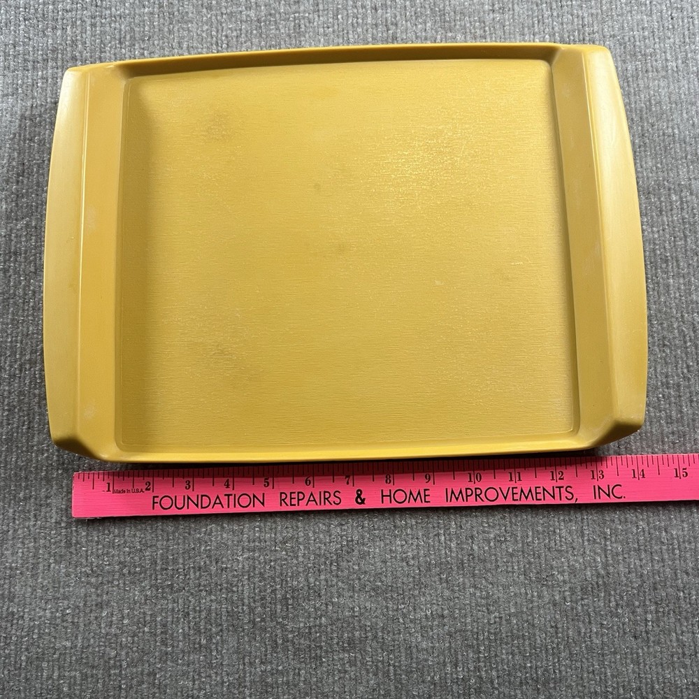 (2) Vintage TableCraft Rectangular Serving Tray - Yellow 14” X 11”