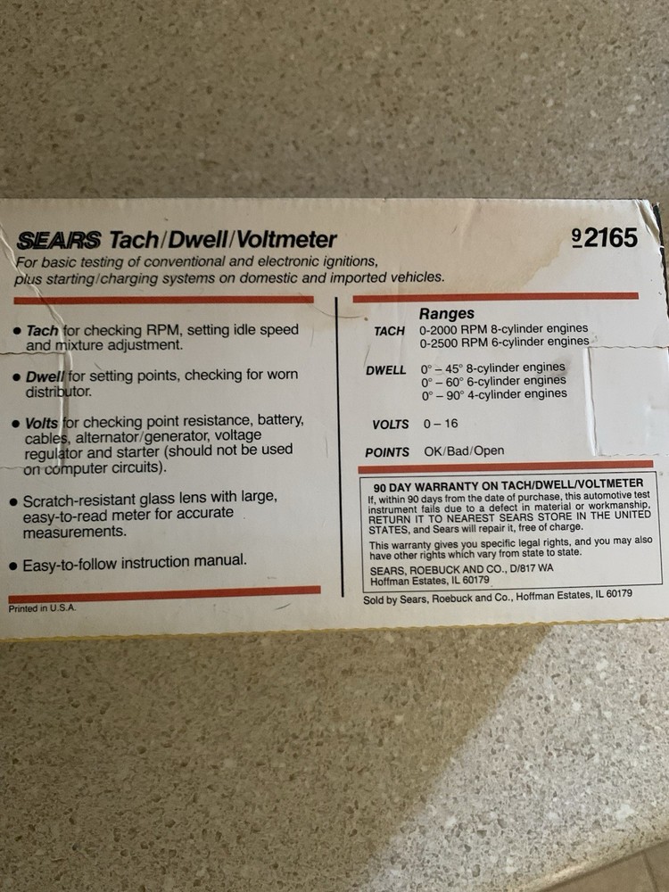 Like New Old Stock Sears Tach/Dwell/Voltmeter Testing Instruments