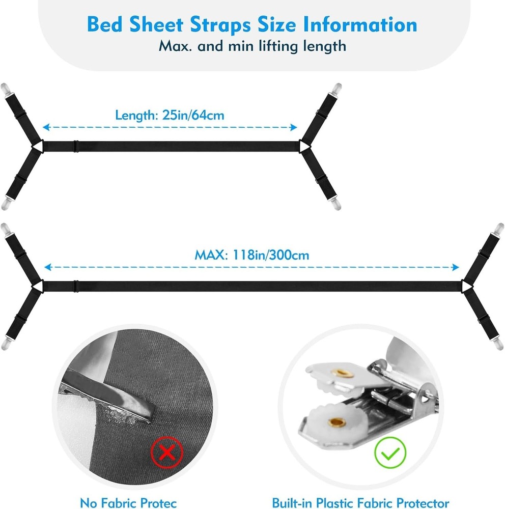 Bed Sheet Straps, 2Pcs Elastic Adjustable Bed Sheet Holder Straps, Fitted She...