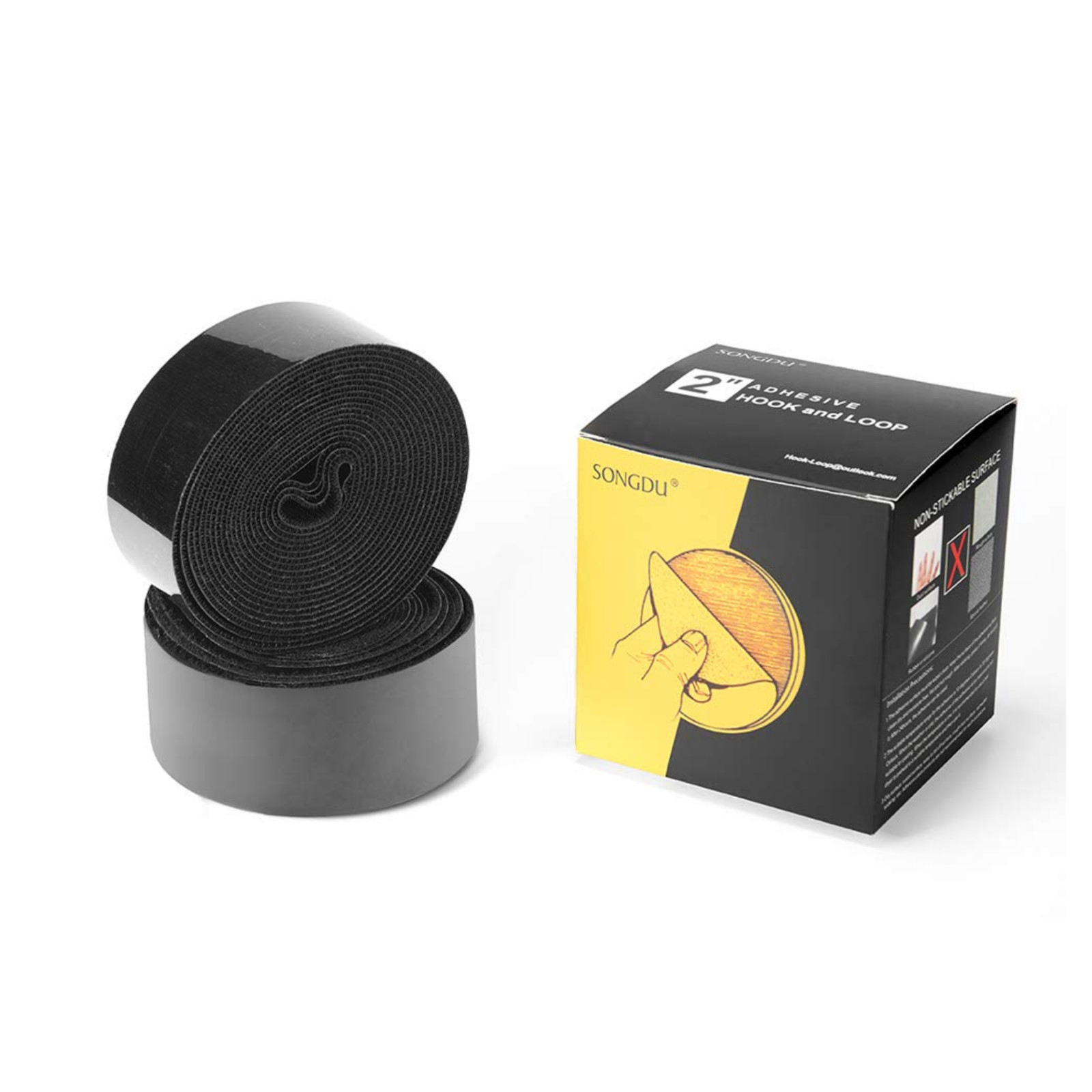 Strenco 2 Inch Adhesive Black Hook and Loop Tape 5 Yards Heavy Duty Strips