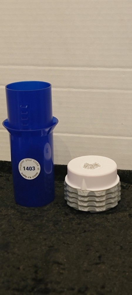 SafeRX Locking Pill Bottle, Blue Large 5.4hx2d