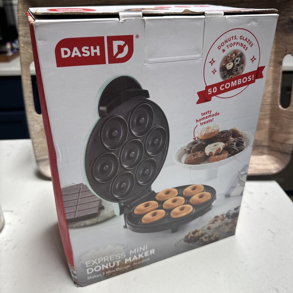 Dash Express Mini Donut Maker – Aqua – 7-Cavity Nonstick Doughnut Maker-NEW!