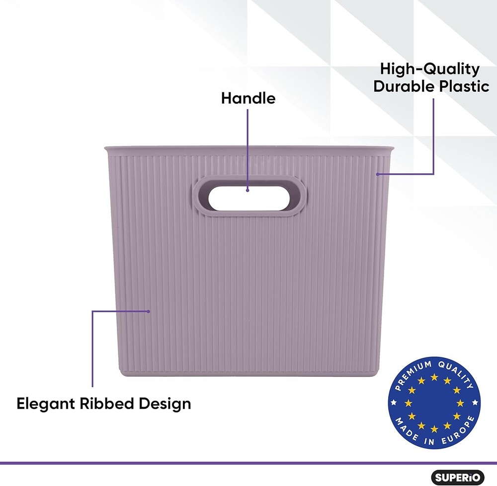 Superio 22L Large Ribbed Storage Bin- Plastic Storage Bin (8 Pack, Lilac)