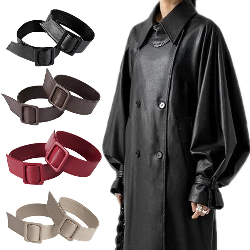 1 Pair PU Leather Wrist Cuff Strap for Coat Detachable with Adjustable Buckles