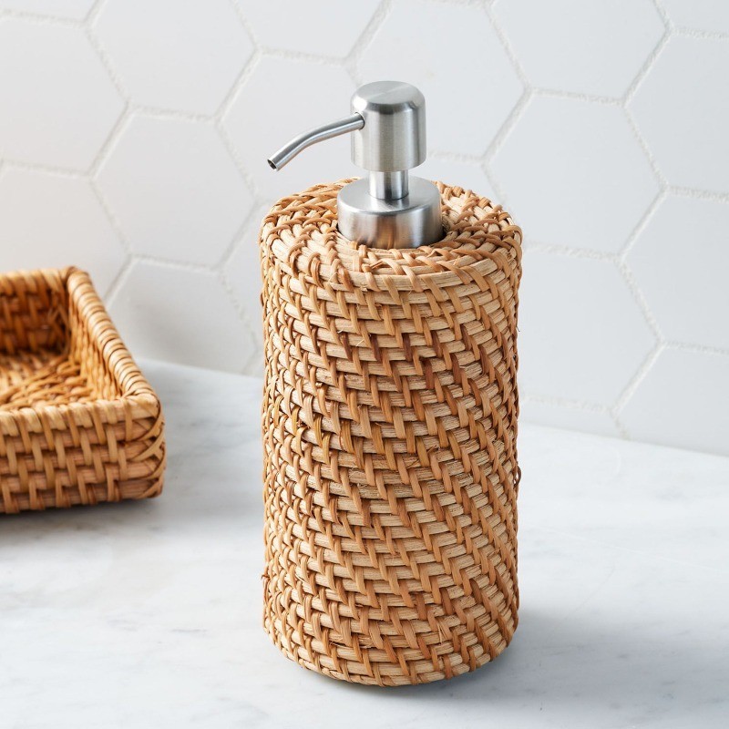 Rattan Soap Dispenser Pump Versatile Use Durable Material Bathroom Kitchen