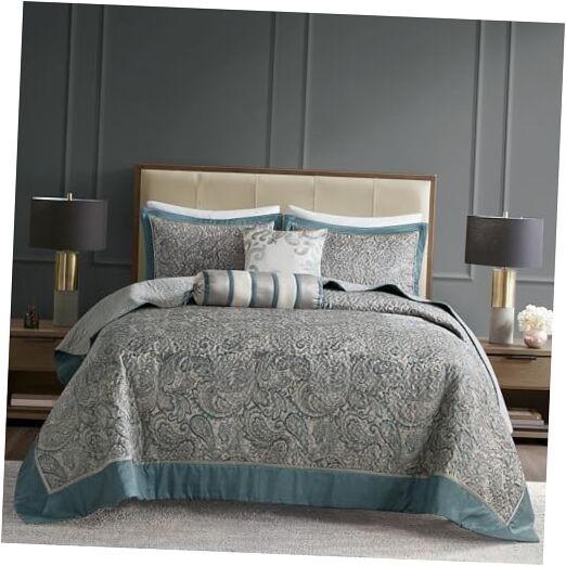 Aubrey Reversible Quilted Bedspread Set, Solid Reverse Oversized Queen Teal