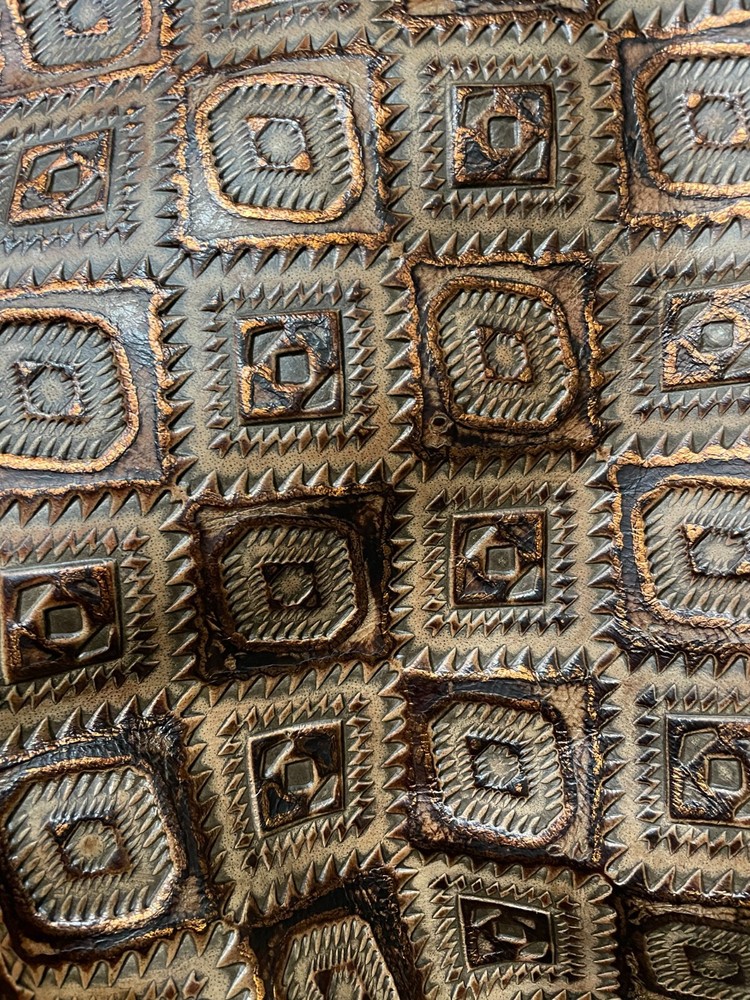 Embossed Leather Aztec Brown and Copper, Custom Cuts, Leather Sheets by Size