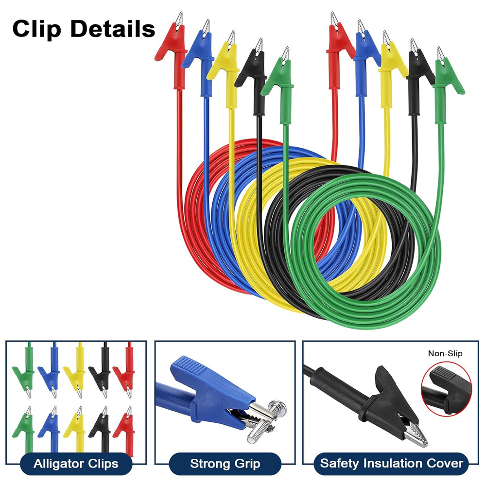5 Pack Alligator Clips Test Leads with Insulators Clips,Dual Ended Alligator Cli