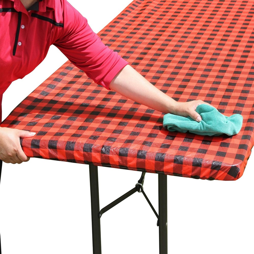 Checkerboard Elastic Fitted Tablecloth for Folding Table - Waterproof Rectang...
