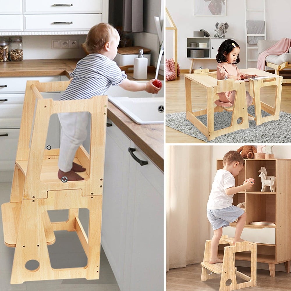 2-in-1 Convertible Toddler Step Stool Helper Standing Tower Stool Helper Stools