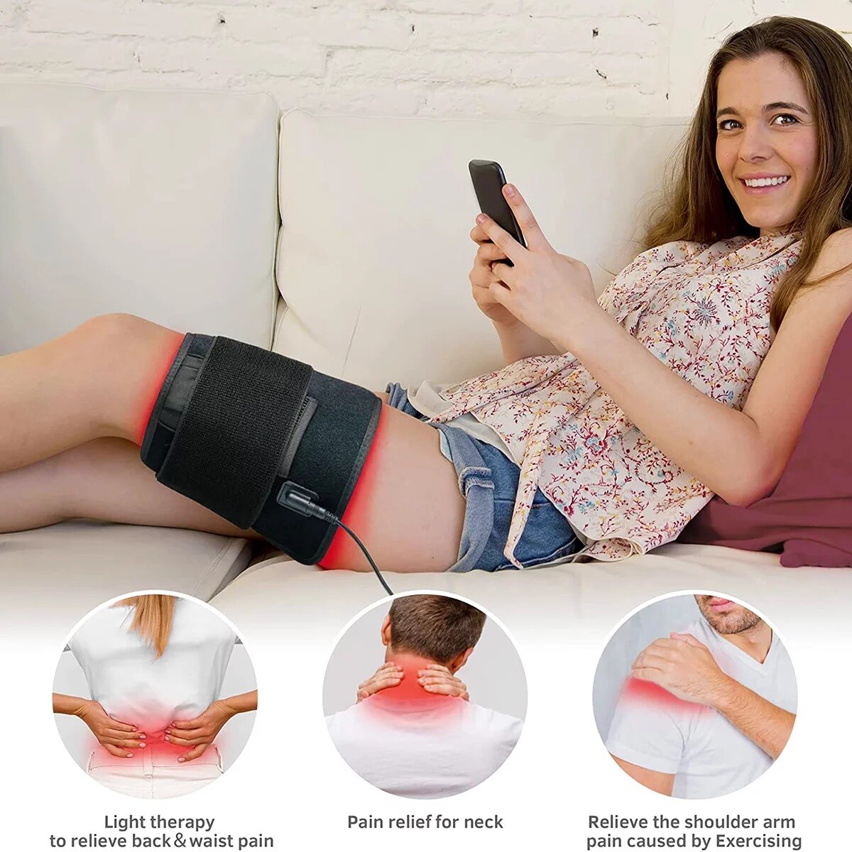 660nm Red 850nm Near Infrared Light Therapy Waist Wrap Pad Belt Fit Pain Relief