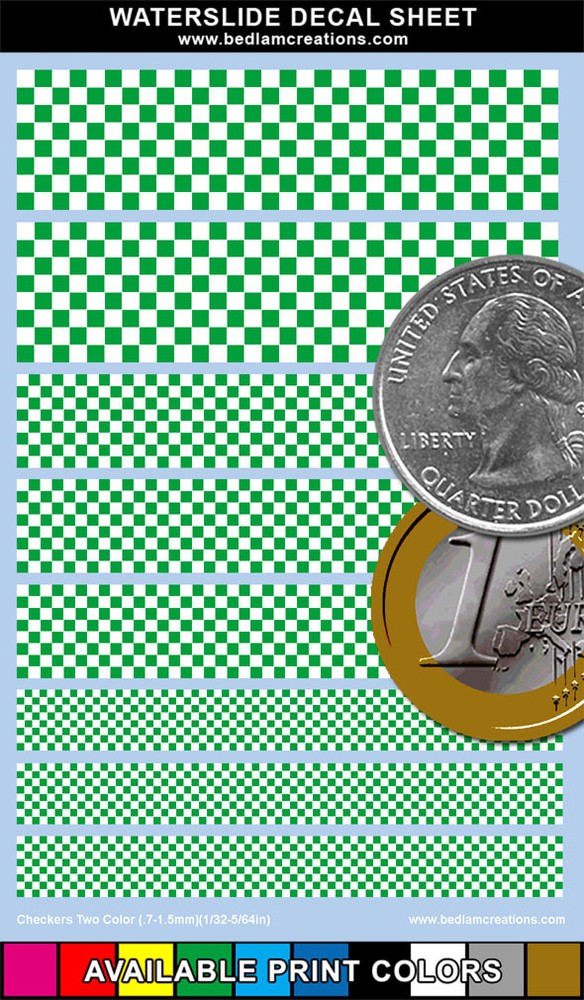 Waterslide Decals Miniature Checkers 2"x3" Sheet