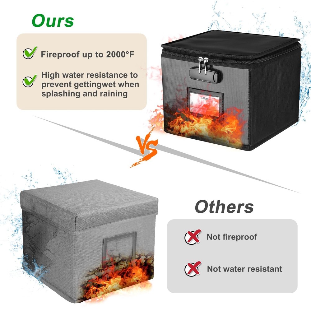 Fireproof Greeting Card Organizer with Lock,Collapsible Storage Box Holds 150...
