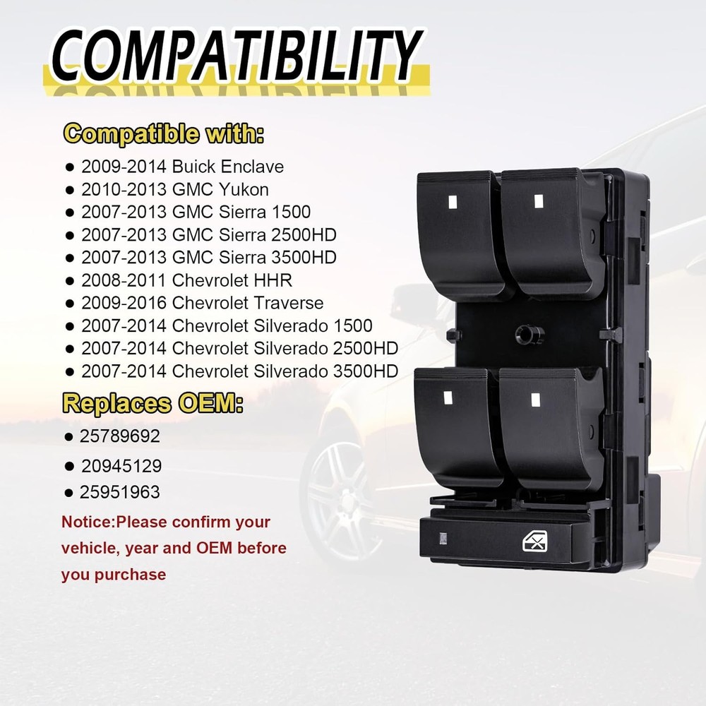 Vurkcy Power Master Window Control Switch Driver Side Compatible with 2007-2013