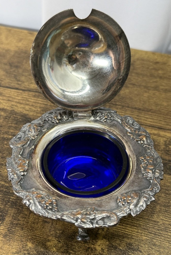 Sheffield Reproduction Silver Plated Cobalt Blue Insert Salt Cellar