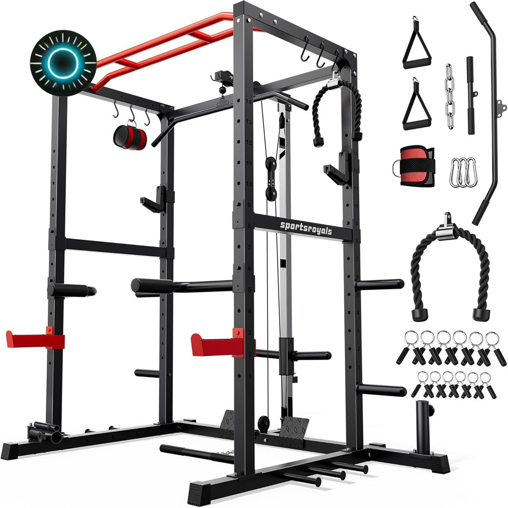 Sportsroyals Power Cage 1600Lbs Multi-Function Power Rack with Adjustable Cable