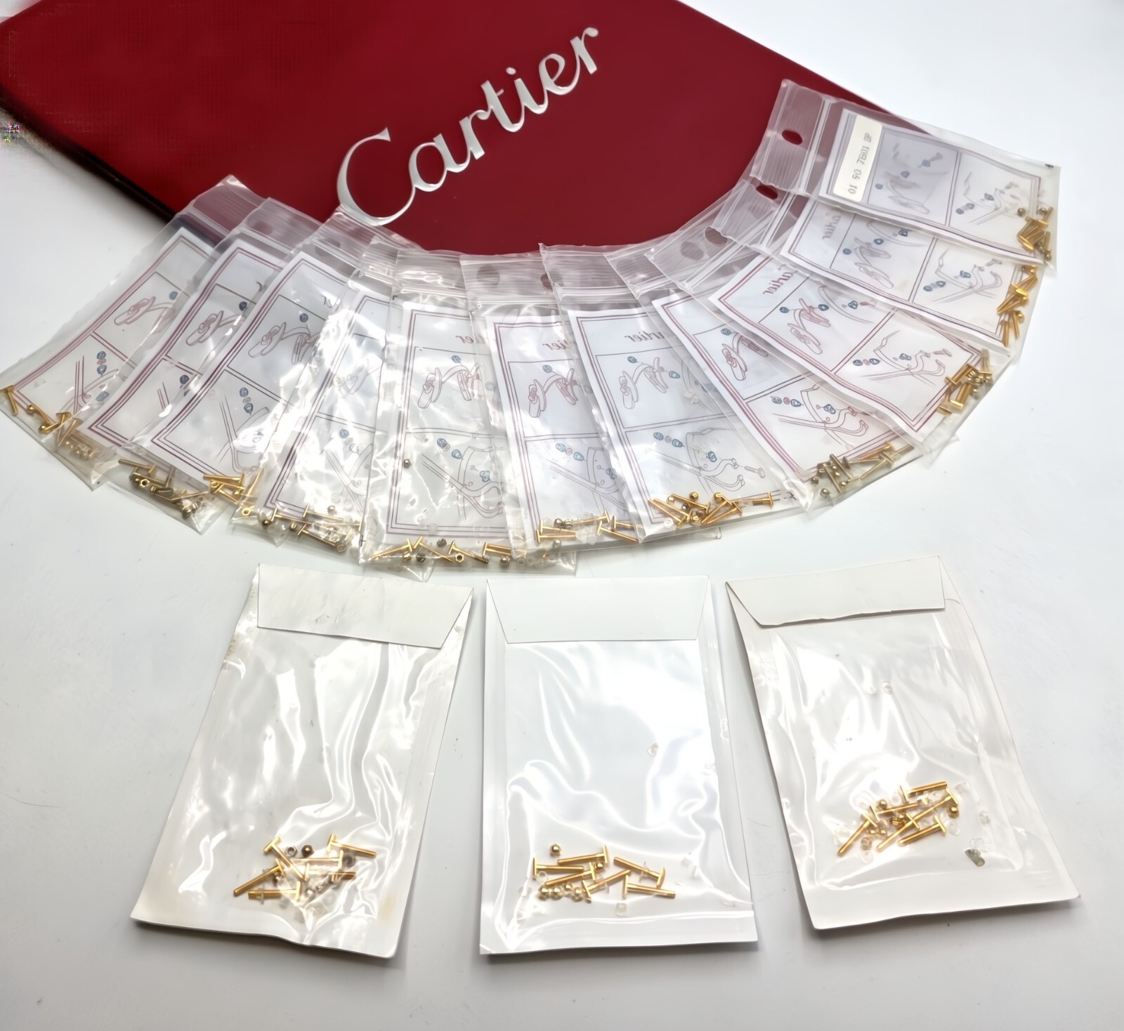 NEW! Auth Curved Rectangle Cartier Screws Full Sets - Gold