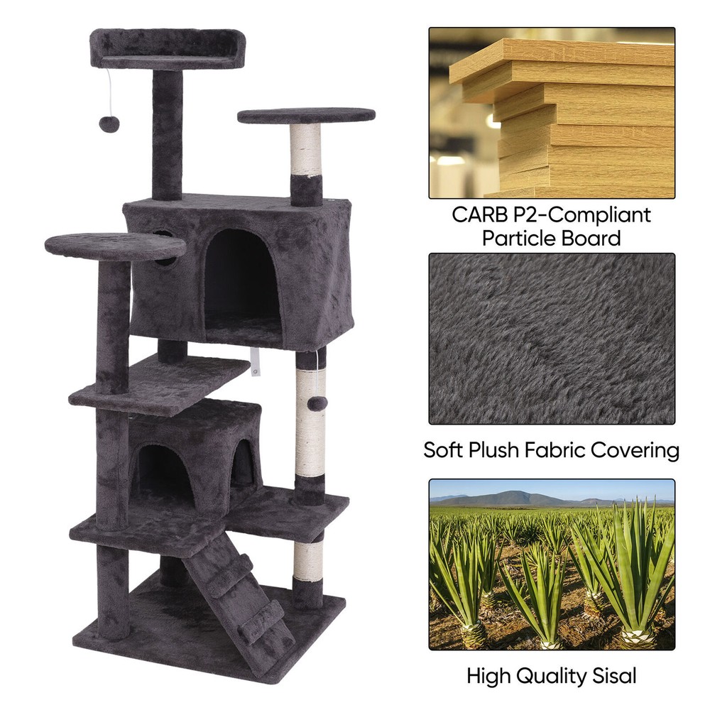 55'' Sturdy Cat Tree Tower Condo Multi Platforms Cat Play House Dark Gray
