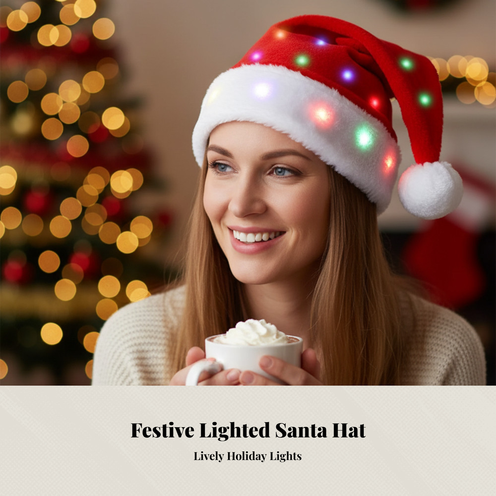 LED Santa Cap Colorful Glowing Effect Christmas Hat Soft Touch