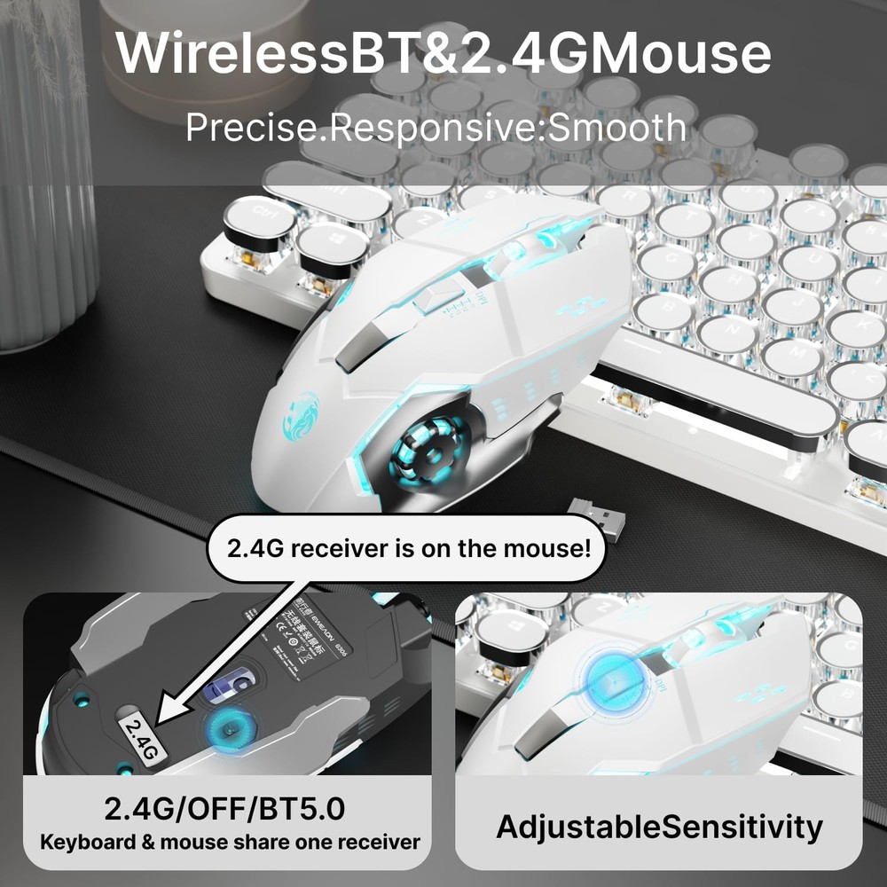 TK950 Wireless Typewriter Keyboard and Mouse Combo,104 Keys Retro Typewriter ...