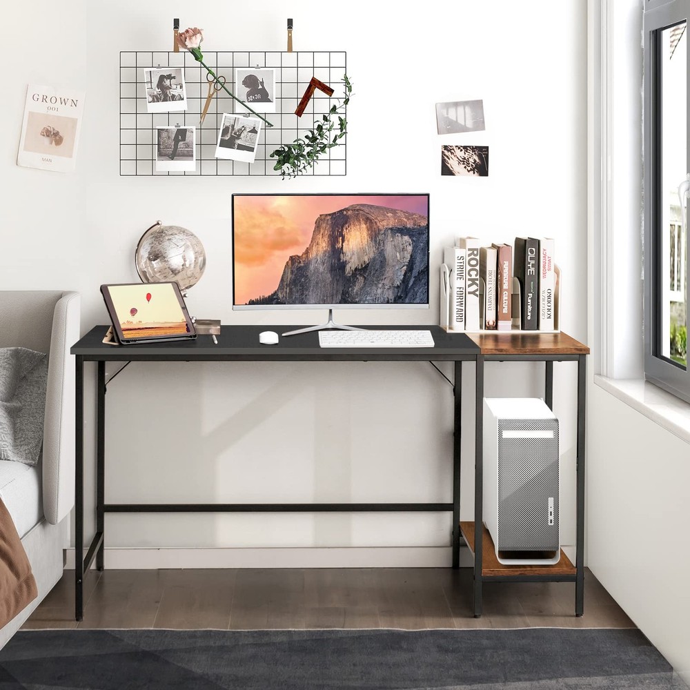 Multifunctional Computer Desk, Industrial Study Writing Desk w/Removable Stor...
