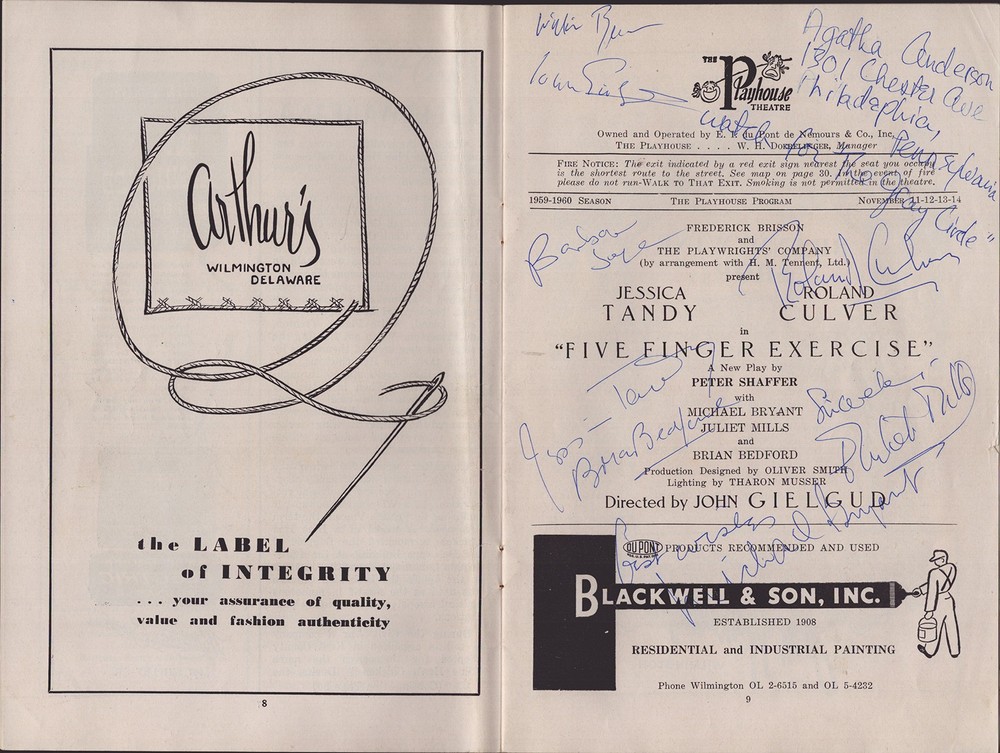 FIVE FINGER EXERCISE PLAY CAST - PROGRAM SIGNED WITH CO-SIGNERS