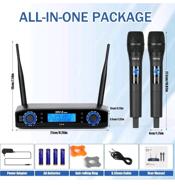 KMISE Wireless Microphone System, Dual Wireless Mics,Auto Scan & IR Pair 200ft