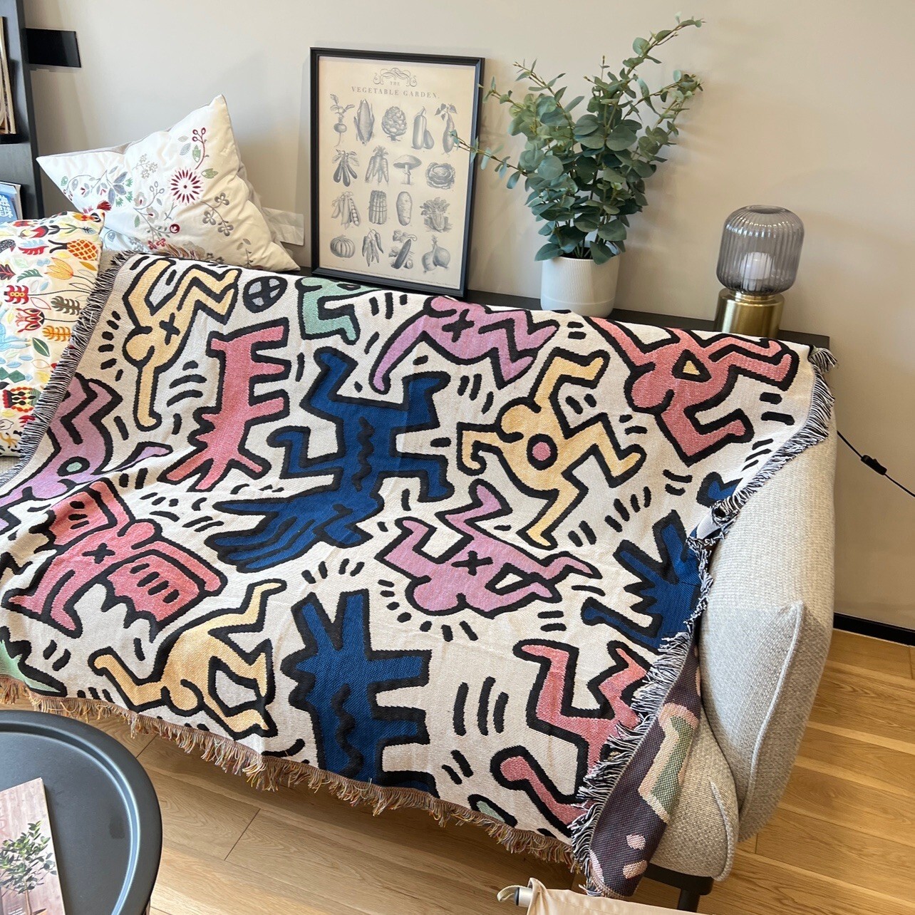 Keith Harring Colored Graffiti Casual Woven Tapestry Blanket Throws LGBTQ Decor