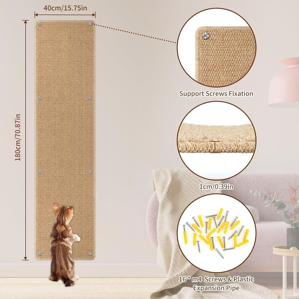 71" X 15.8" Thickened Cat Wall Climbing Carpet, Extra Large Camel