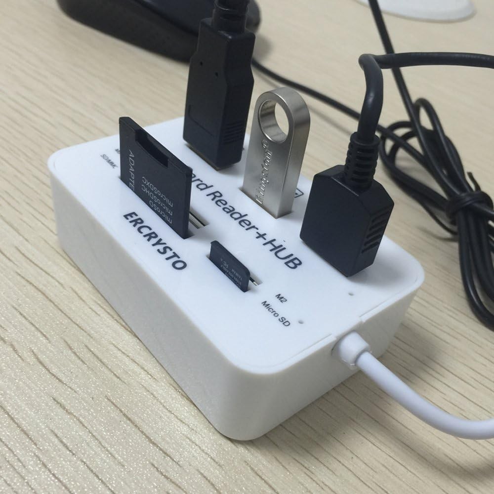 Card Reader and 3 Ports USB Hub, High Speed External Memory WHITE