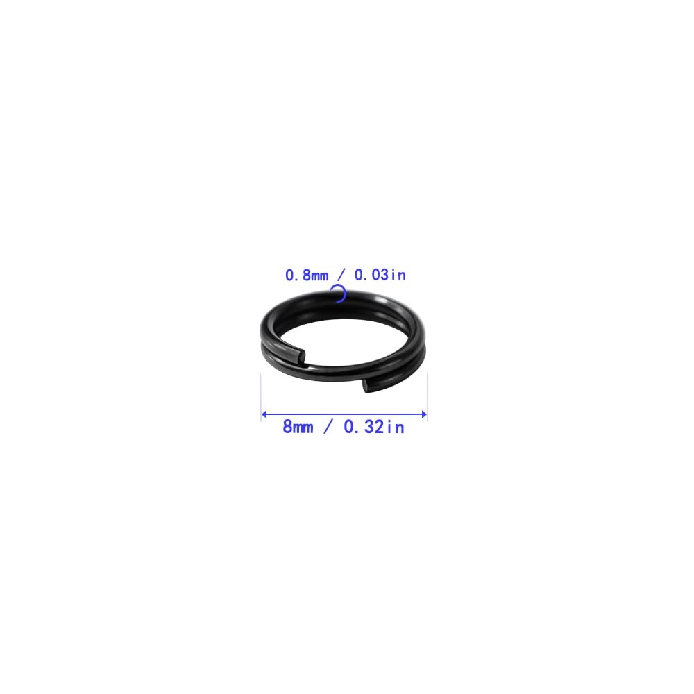 Split Jump Ring with Double Loops Small Round Metal Black Key 8mm-30pcs-Black