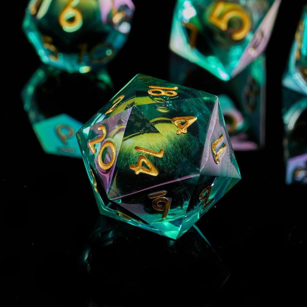 DND Dice Set,Liquid Core Handmade Sharp Edge 7 Piece Resin Dice-Dungeons and ...