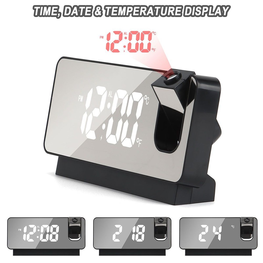 LED Digital Projector Projection Snooze Dual Alarm Clock Timer USB Temperature