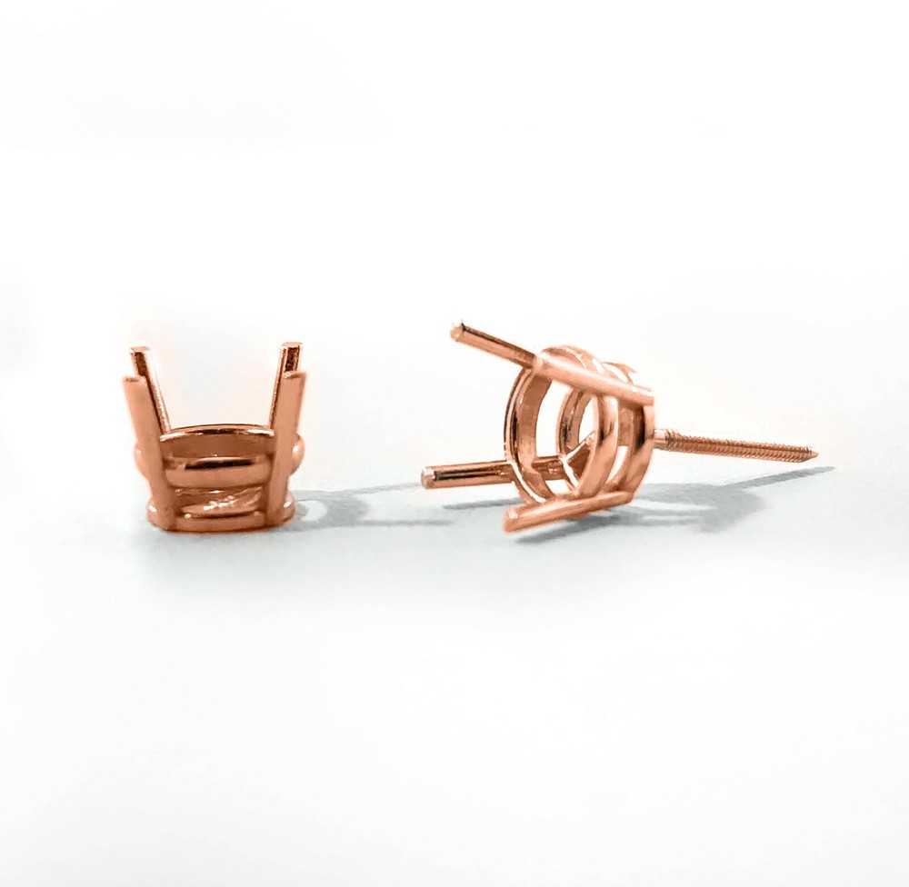 14K Rose Gold Stud Earring Finding Mounting Setting Round 4-Prong Basket Screw