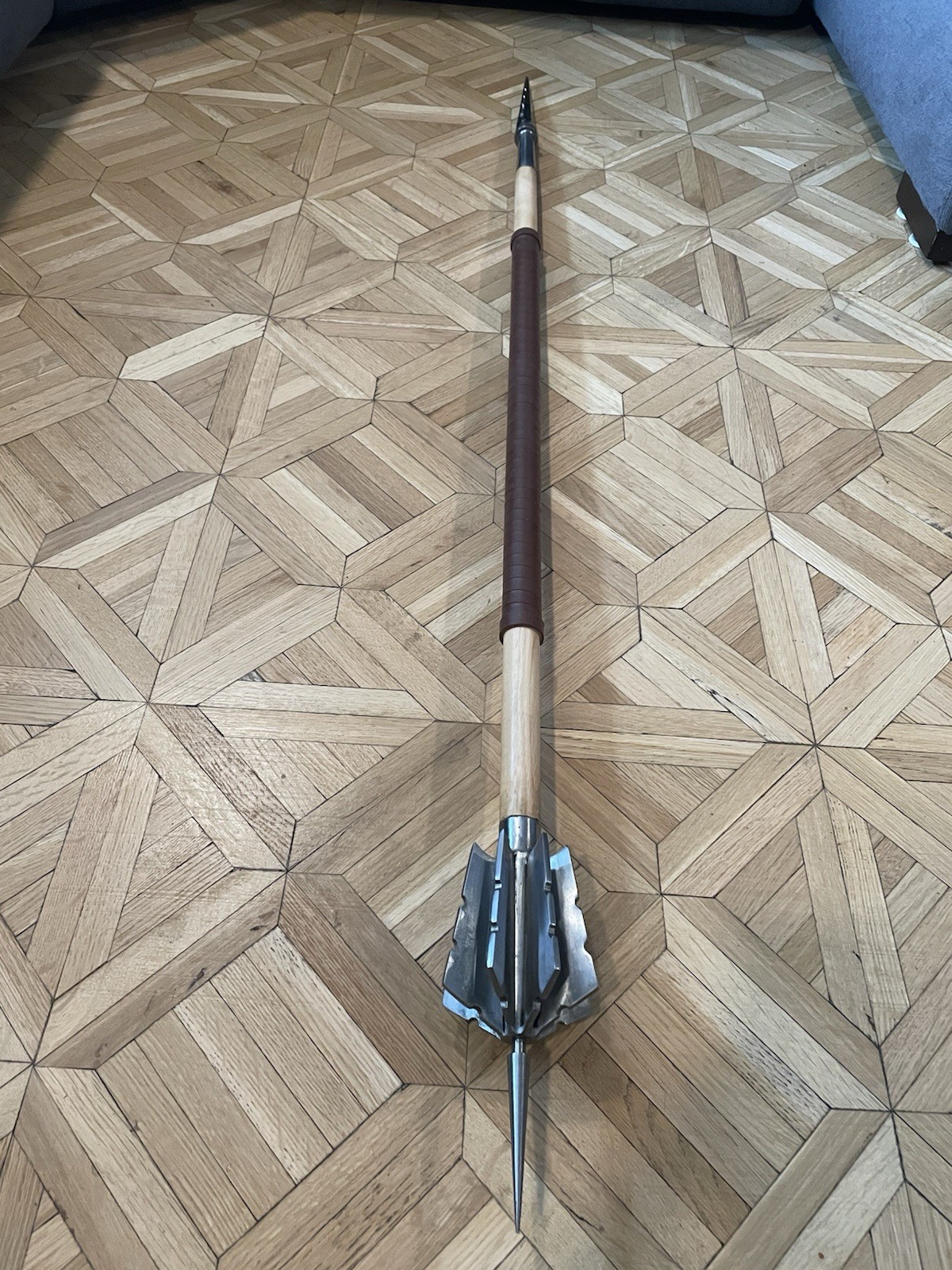Medieval Double-Sided Flanged Mace and Spear, 55-Inch Weapon