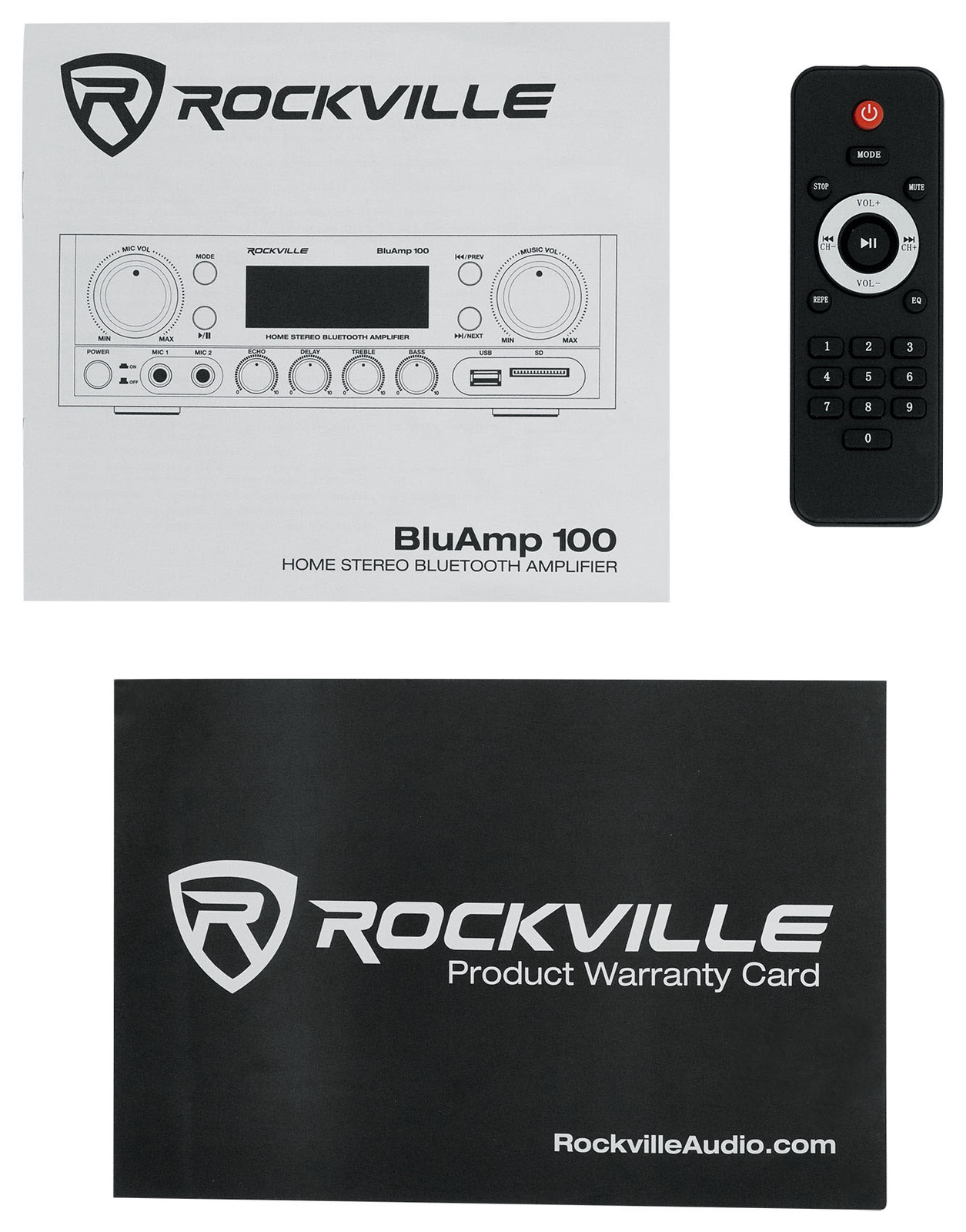 Rockville BLUAMP 100 Home Stereo Bluetooth Amplifier with USB/Mic Input+RCA Out