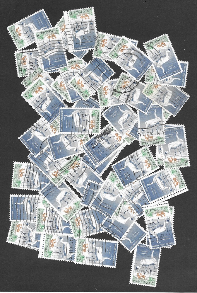 US Postage Stamps for Crafting - Scott 1098 -  50 3c Cranes- Blue, Ocher, Green