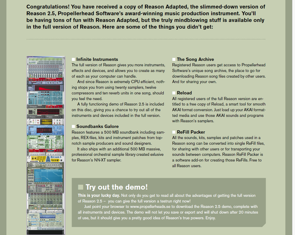 Reason Adapted Software - Windows/Mac OS