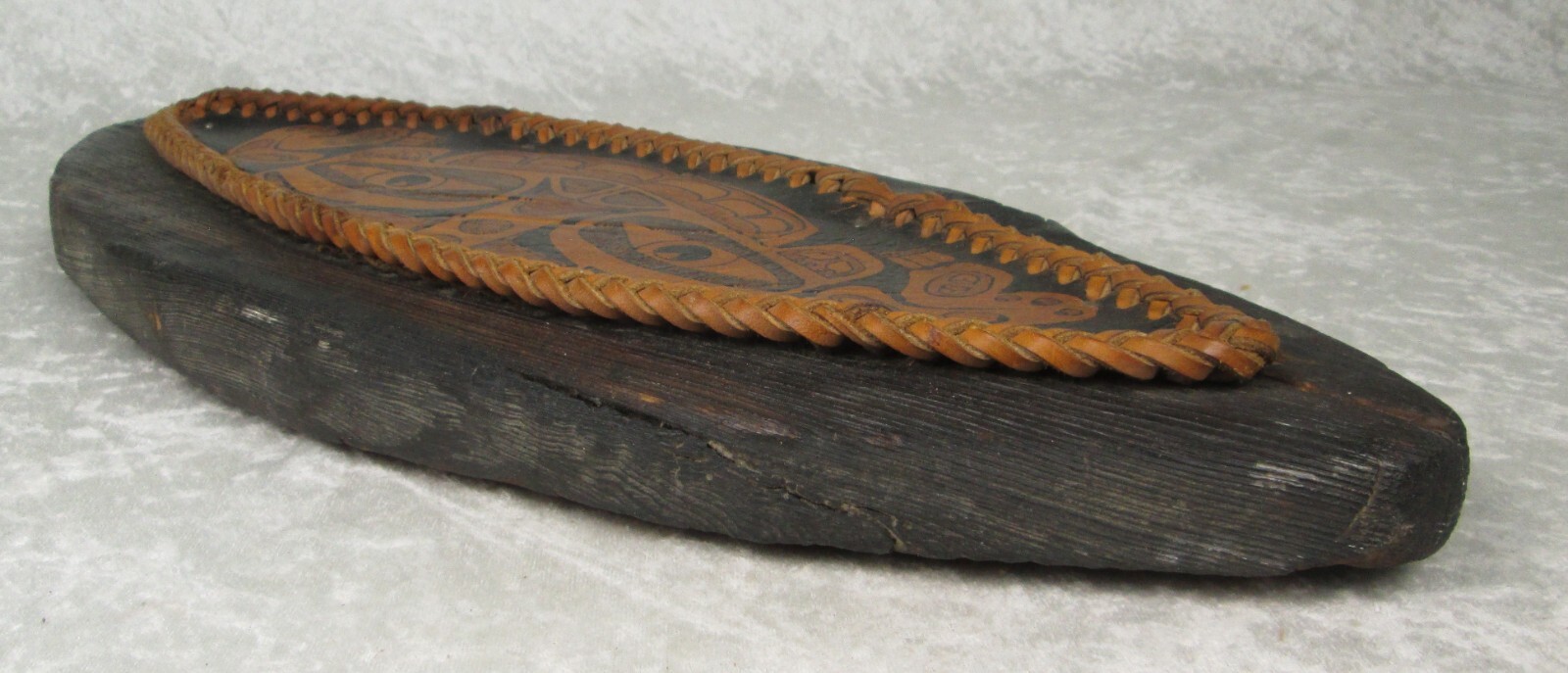 Tlingit Haida Sea Monster Painted Leather on Board 19 inch Long 8-1/2 Tall