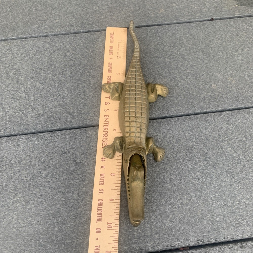 Vintage Brass Alligator / Crocodile Nutcracker 10"