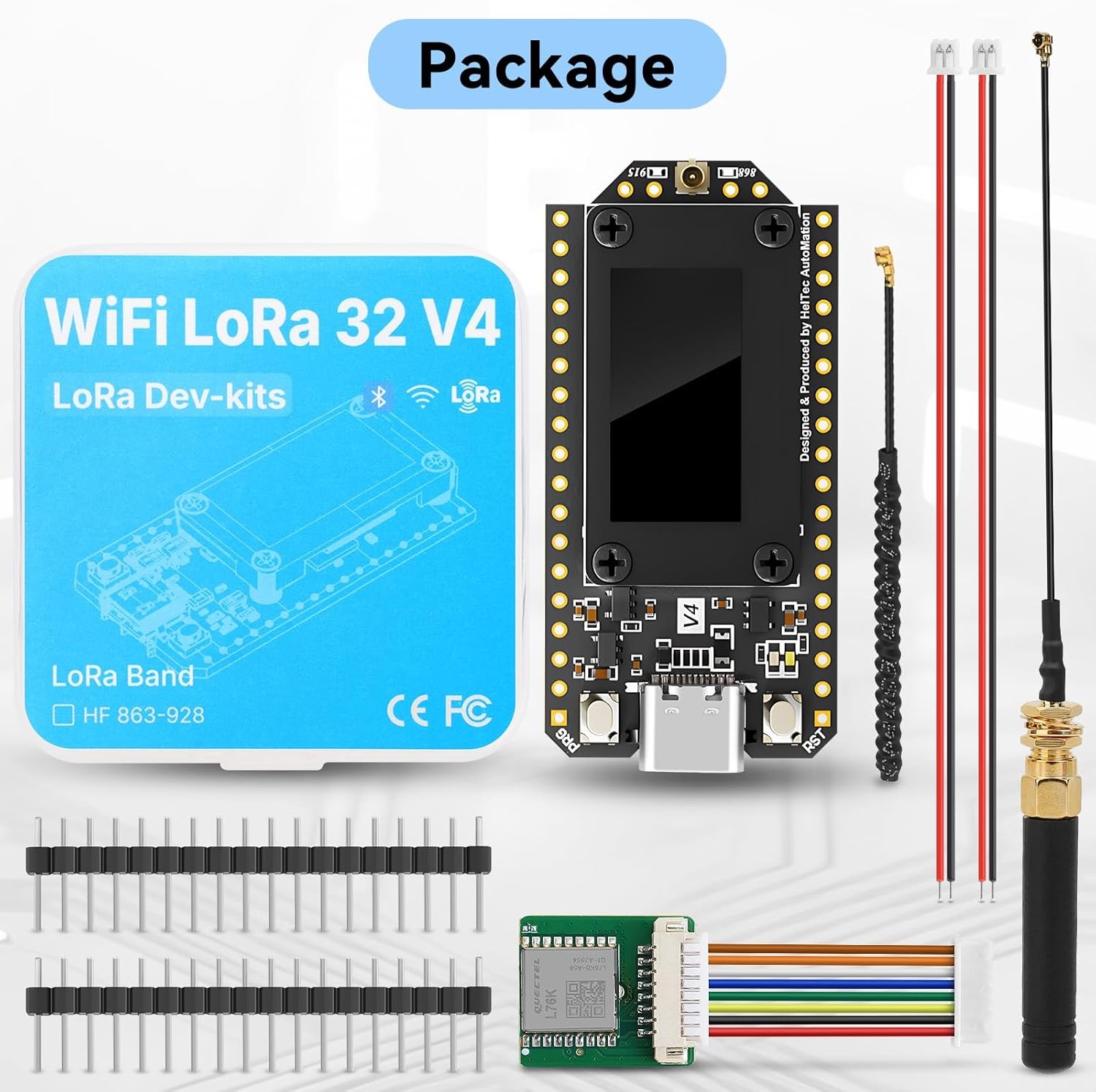 Heltec ESP32 LoRa V4 OLED Dev Board+ 915MHz Antenna+GPS Module for Meshtastic