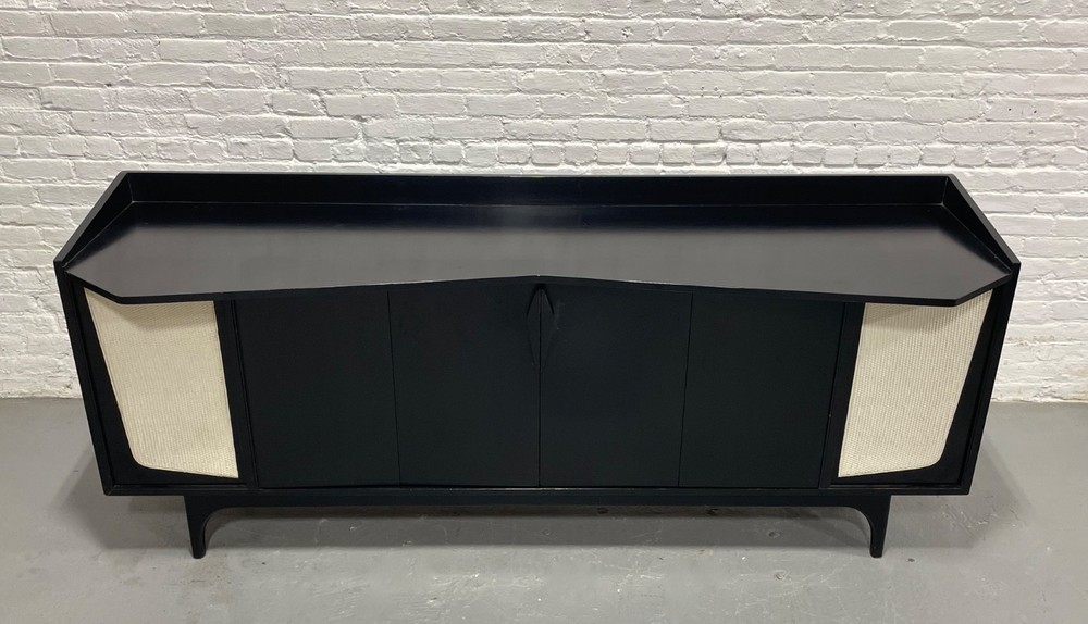 Extra Long Ebonized Mid Century Modern Stereo Cabinet / Credenza | Sideboard