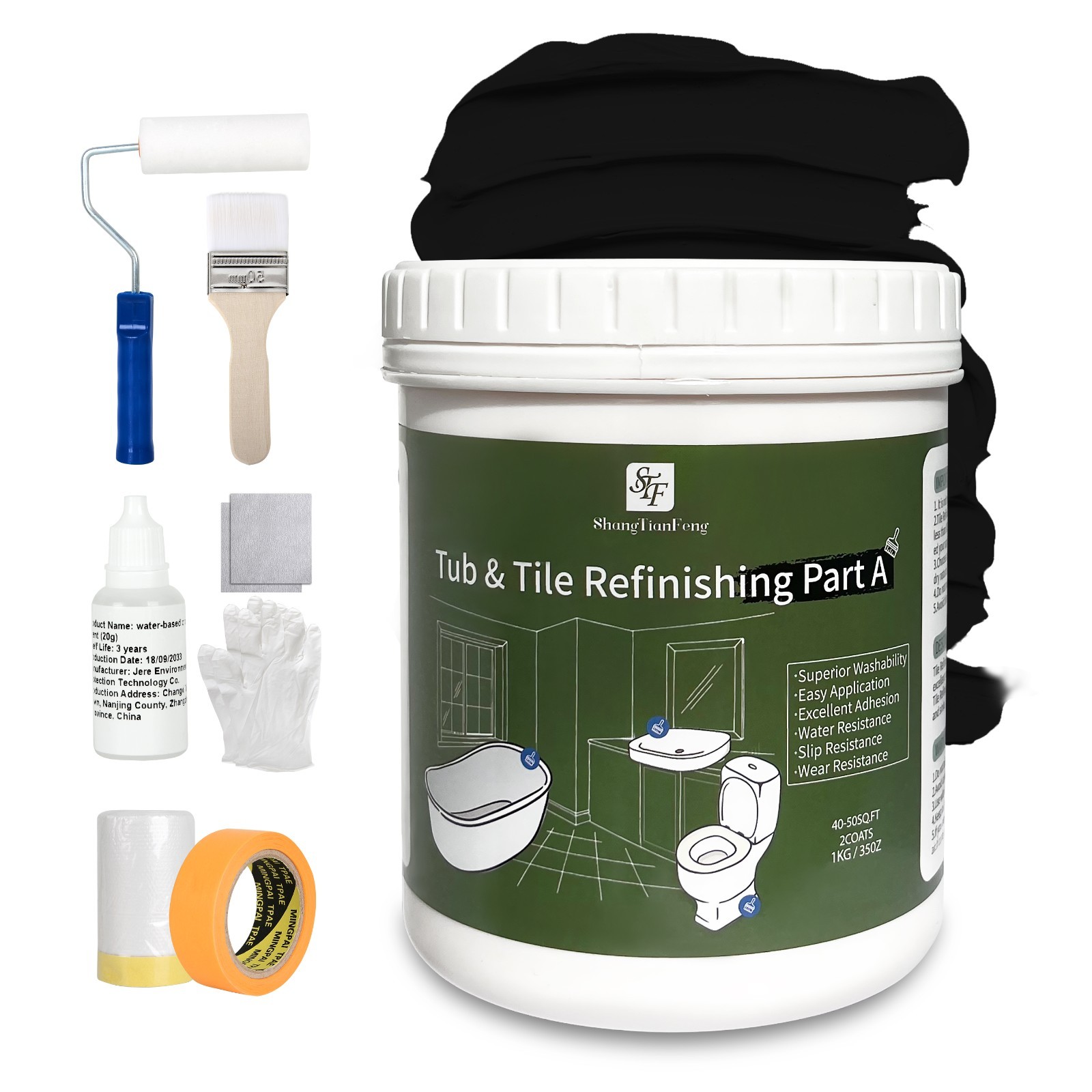 Tub and Tile Refinishing Kit, Bathtub Sink Countertop DIY Paint Kit, 32oz, Black