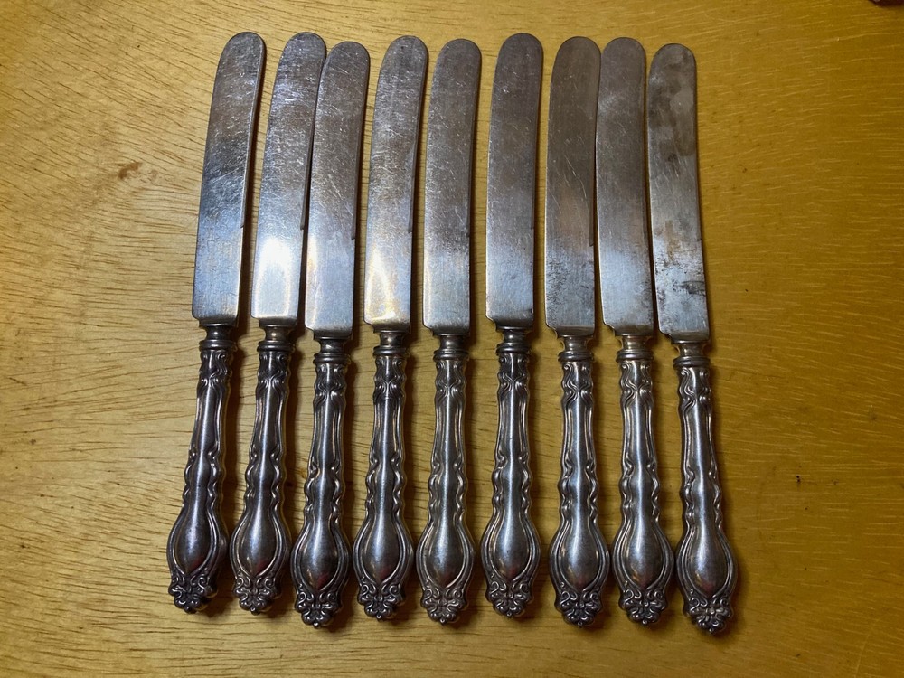 9 Holmes & Edwards Silverplate Dinner Knives Flatware Silverware Rare Antique